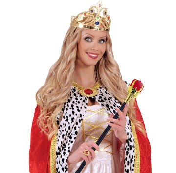 Taşlı Altın Renk Prenses Tacı ve Kırmızı Kraliyet Prenses Asası