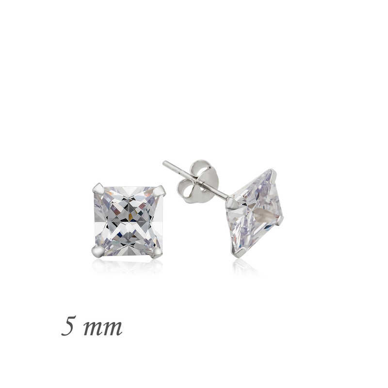 925 Ayar Gümüş Kare Tek Taş Zirkon Küpe - 5 mm