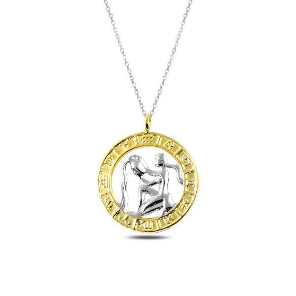​925 Ayar Gümüş Gold Kova Burcu Gümüş Kolye