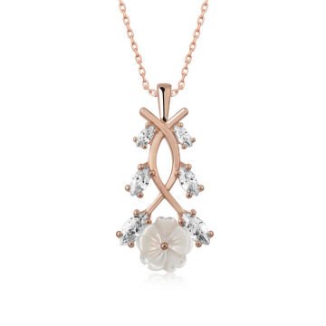 925 Ayar Gümüş Rose Bahar Çiçeği Gümüş Kolye