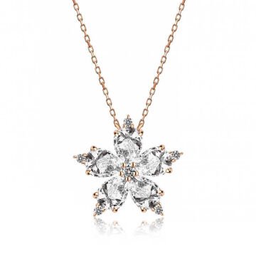 925 Ayar Gümüş Rose Beyaz Kamelya Çiçeği Kolye