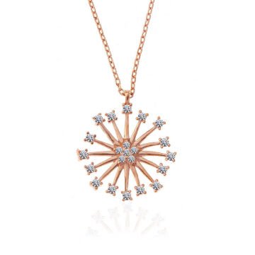 ​925 Ayar Gümüş Rose Çiçek Kadın Gümüş Kolye