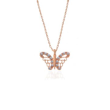 925 Ayar Gümüş Rose Kelebek Kadın Gümüş Kolye