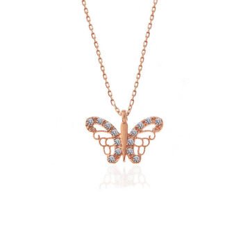 925 Ayar Gümüş Rose Kelebek Kadın Gümüş Kolye