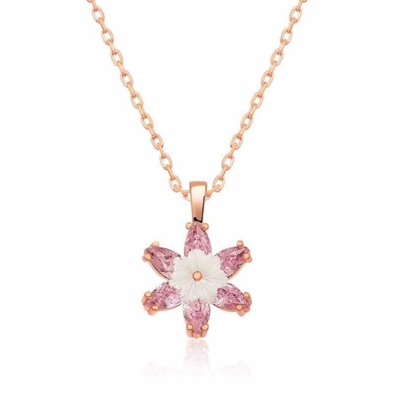 925 Ayar Gümüş Rose Pembe Lotus Çiçeği Kolye