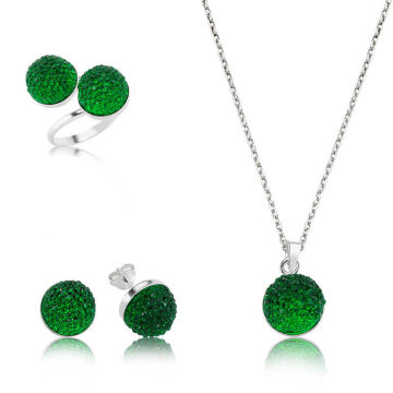 925 Ayar Gümüş Yeşil Kristal Set