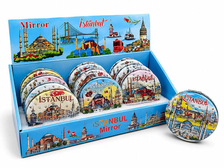 Taşlı İstanbul Temalı Kalın El Aynası