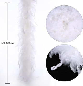 Beyaz Renk Kabarık Kalın Otriş Boa Tüy 6 cm Genişlik 180-200 cm Uzunluk