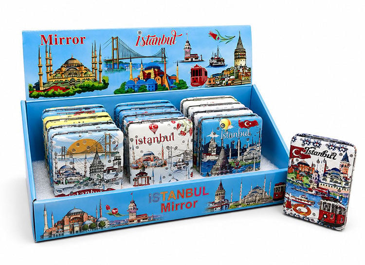 Taşlı İstanbul Temalı Kalın El Aynası