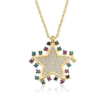 925 Ayar Gümüş Gold Parlayan Yıldız Kolye