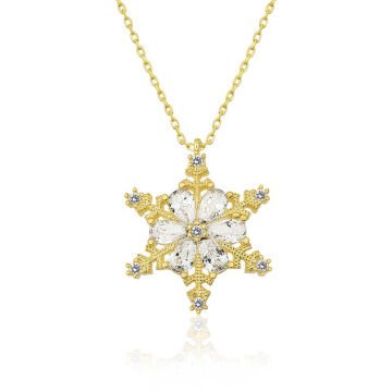 925 Ayar Gümüş Gold Kar Çiçeği Kadın Gümüş Kolye