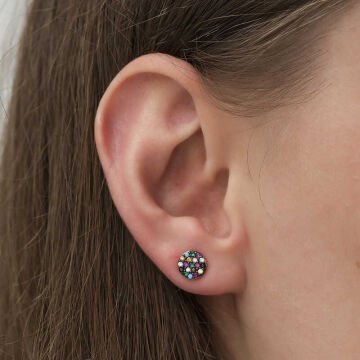 ​925 Ayar Gümüş Mix Taşlı Daire Küpe