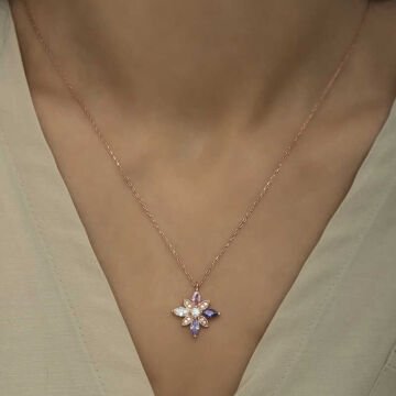 925 Ayar Gümüş Mix Taşlı Umut Çiçeği Gümüş Kolye