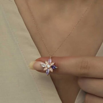 925 Ayar Gümüş Mix Taşlı Umut Çiçeği Gümüş Kolye