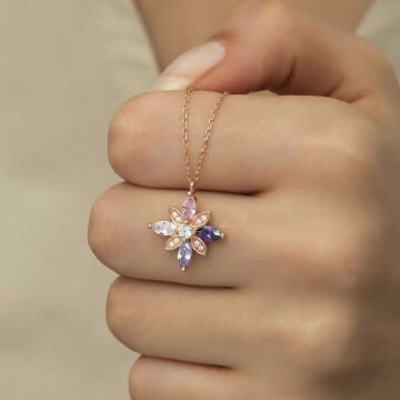 925 Ayar Gümüş Mix Taşlı Umut Çiçeği Gümüş Kolye