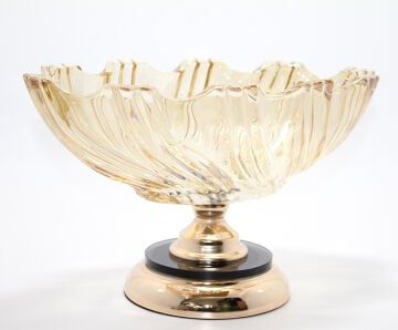 Lüks Ayaklı Kristal Cam Gondol Sunumluk Gold Detaylı