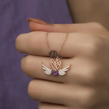 925 Ayar Gümüş Kalpli Anne Ve Çocuk Gümüş Kolye