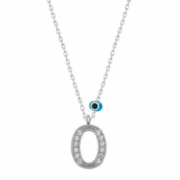 925 Ayar Gümüş Nazar Rodyum O Harfi Kadın Gümüş Kolye