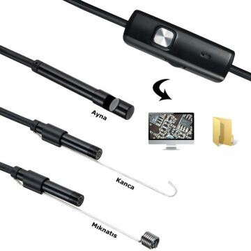 Endoskop 3 in 1 Yılan Kamera USB Micro Usb Type-C 5M Sert Kablo