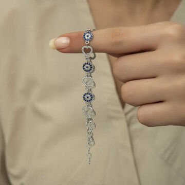 925 Ayar Gümüş Kalpli Nazar Bileklik