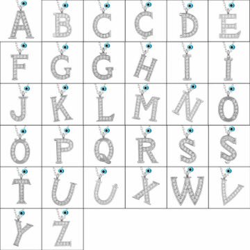 925 Ayar Gümüş Nazar Rodyum K Harfi Kadın Gümüş Kolye