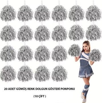10 Çift ( 20 Adet ) Gümüş Renk 23 Nisan 19 Mayıs 29 Ekim Okul Gösteri Ponponları