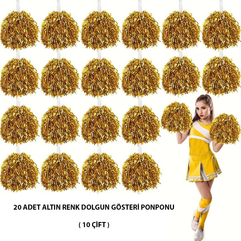 10 Çift ( 20 Adet ) Altın Renk 23 Nisan 19 Mayıs 29 Ekim Okul Gösteri Ponponları