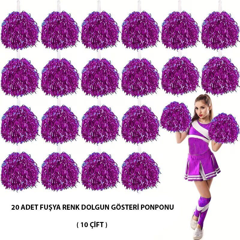 10 Çift ( 20 Adet ) Fuşya Renk 23 Nisan 19 Mayıs 29 Ekim Okul Gösteri Ponponları