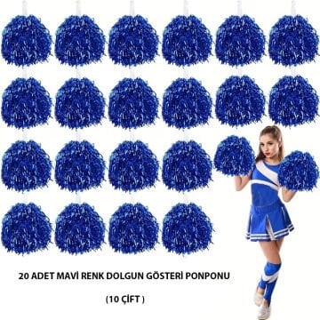 10 Çift ( 20 Adet ) Mavi Renk 23 Nisan 19 Mayıs 29 Ekim Okul Gösteri Ponponları