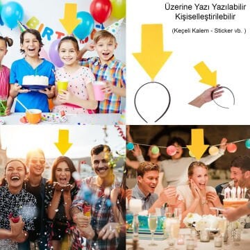 Kişiselleştirilebilir Ok Taç – Üzerine Yazı Yazılabilen Parti Tacı Sarı Renk