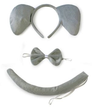 Fil Kostümü Aksesuar Seti 3 lü - Taç Papyon Kuyruk