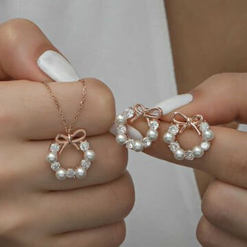 925 Ayar Gümüş İnci Kurdele Kadın Set