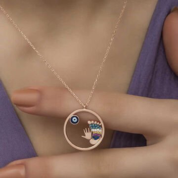 925 Ayar Gümüş Nazarlı El ve Ayak İzi Kadın Gümüş Kolye