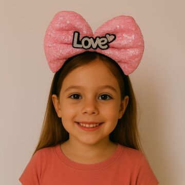 LED Işıklı Love Yazılı Fuşya Fiyonk Taç – Kız Çocuk Parti Tacı