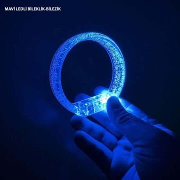 Mavi Led Işıklı Baskı Yapılabilen Pilli Bileklik Bilezik 1,5 cm Genişlik