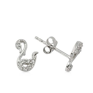 925 Ayar Gümüş Kuğu Çivili Küpe