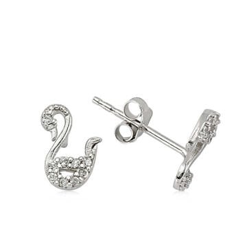 925 Ayar Gümüş Kuğu Çivili Küpe