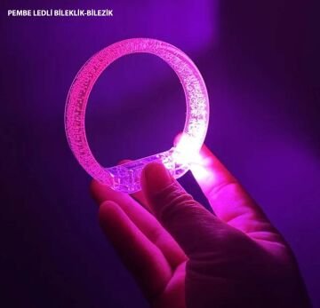 Pembe Led Işıklı Baskı Yapılabilen Pilli Bileklik Bilezik 1,5 cm Genişlik