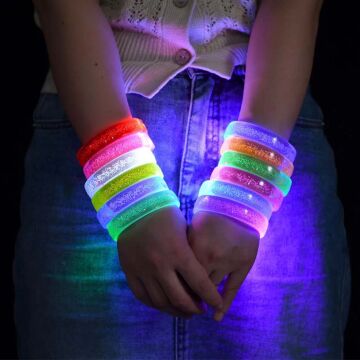 Pembe Led Işıklı Baskı Yapılabilen Pilli Bileklik Bilezik 1,5 cm Genişlik