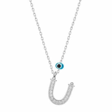 925 Ayar Gümüş Nazar Rodyum Ü Harfi Kadın Gümüş Kolye