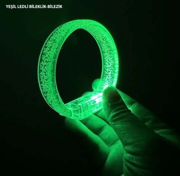 Yeşil Led Işıklı Baskı Yapılabilen Pilli Bileklik Bilezik 1,5 cm Genişlik