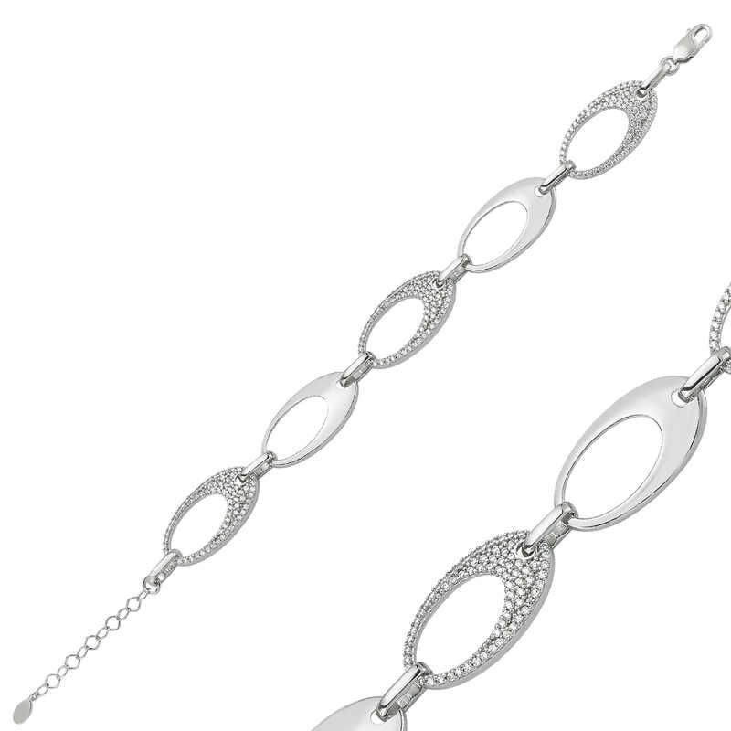925 Ayar Gümüş Taşlı Oval Bileklik