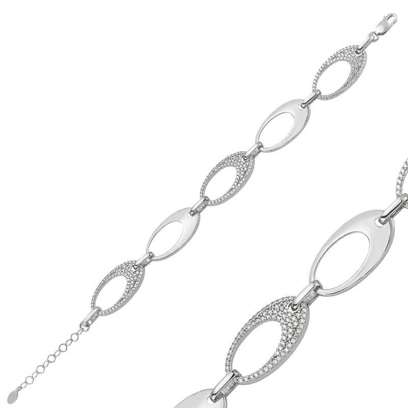 925 Ayar Gümüş Taşlı Oval Bileklik