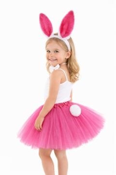 Fuşya Tavşan Kostüm Seti Kız Çocuk – Tütü Etekli 4 Parça