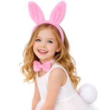 Kız Çocuk Tamamen Pembe Tavşan Kulaklı Kostüm Seti – Tütü Etekli 4 Parça