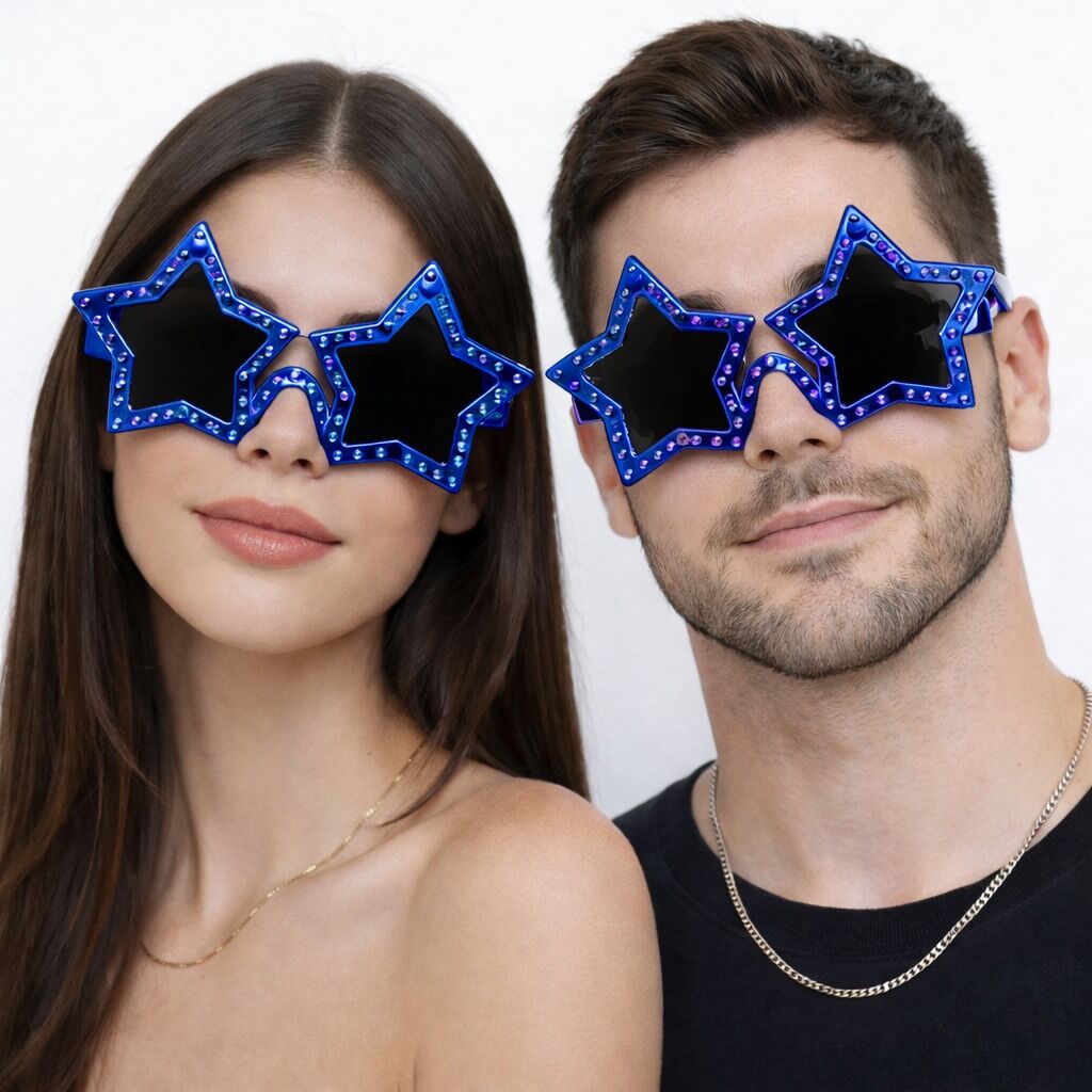 Mavi Renk Disko Yıldızı Retro Parti Gözlüğü 16X7 cm