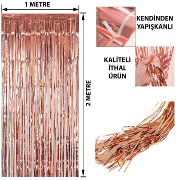 Rose Gold Püsküllü Kapı Perdesi - Parti, Bekarlığa Veda, Doğum Günü 1x2 m