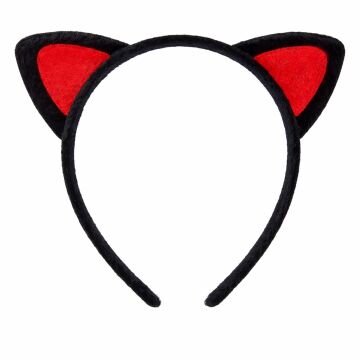 Peluş Kedi Kulak Taç Kırmızı Siyah