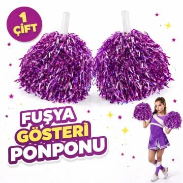 1 Çift ( 2 Adet ) Fuşya Renk 23 Nisan 19 Mayıs 29 Ekim Okul Gösteri Ponponları Ekstra Dolgun