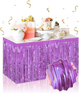 Kendinden Yapışkanlı Mor Metalize Püsküllü Masa Eteği – 75 x 275 cm Parti Süslemesi